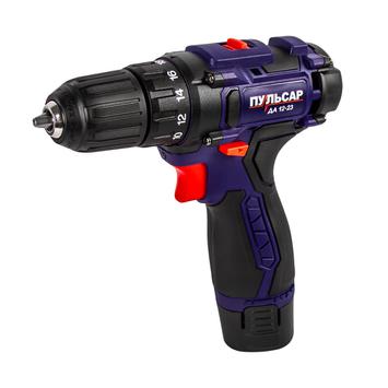 Дрель аккумуляторная безударная ПУЛЬСАР ДА 12-23 (12В, 23Hm, Li-on, 1,5Ah, 2 акк., 1.3 кг, коробка) --> 923-088