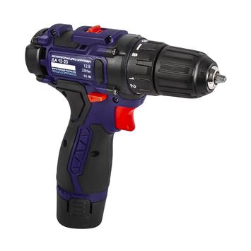 Дрель аккумуляторная безударная ПУЛЬСАР ДА 12-23 (12В, 23Hm, Li-on, 1,5Ah, 2 акк., 1.3 кг, коробка) --> 923-088